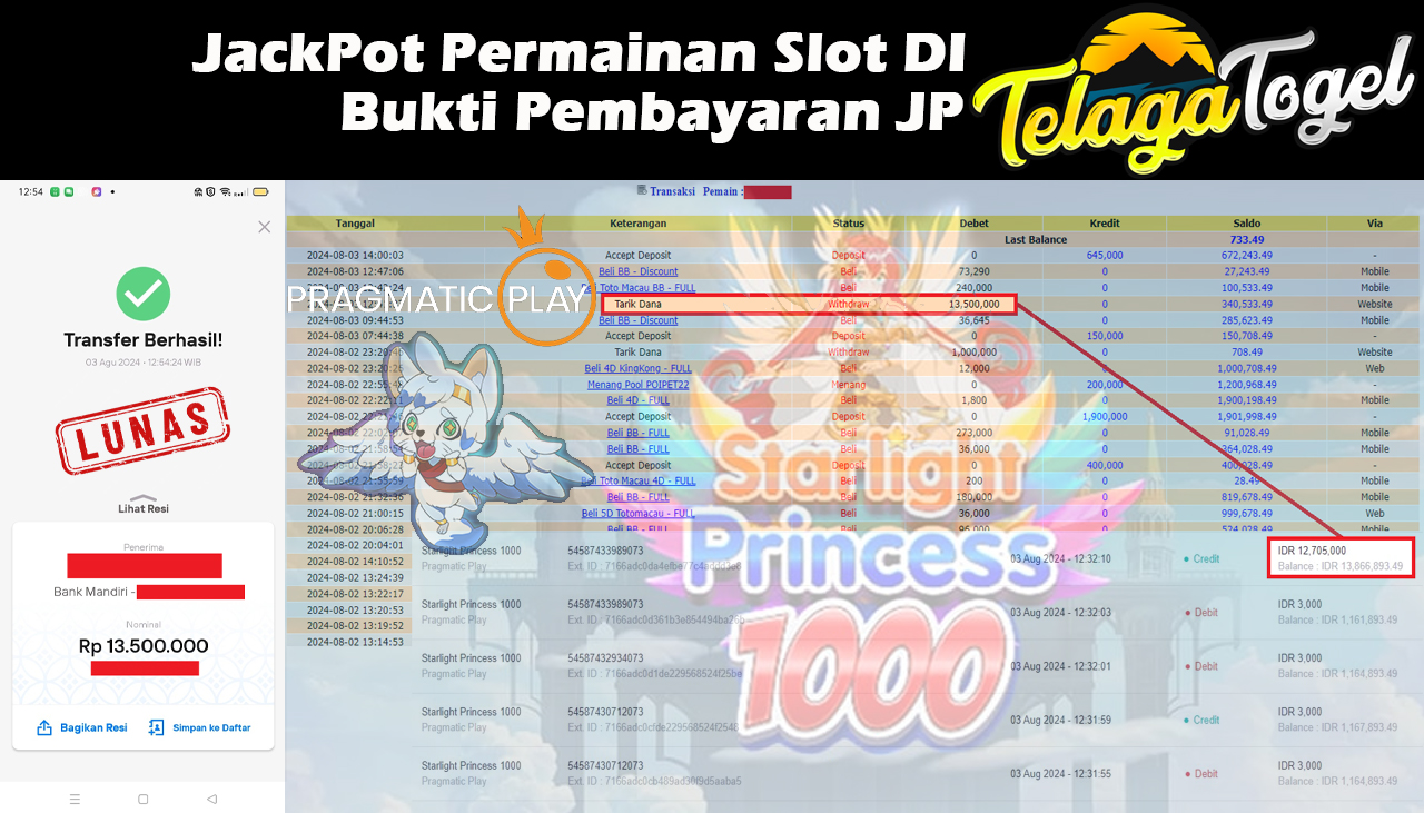 TELAGATOGEL JACKPOT SLOT Starlight Princess 1000 Rp,13,500,000 ,-  LUNAS