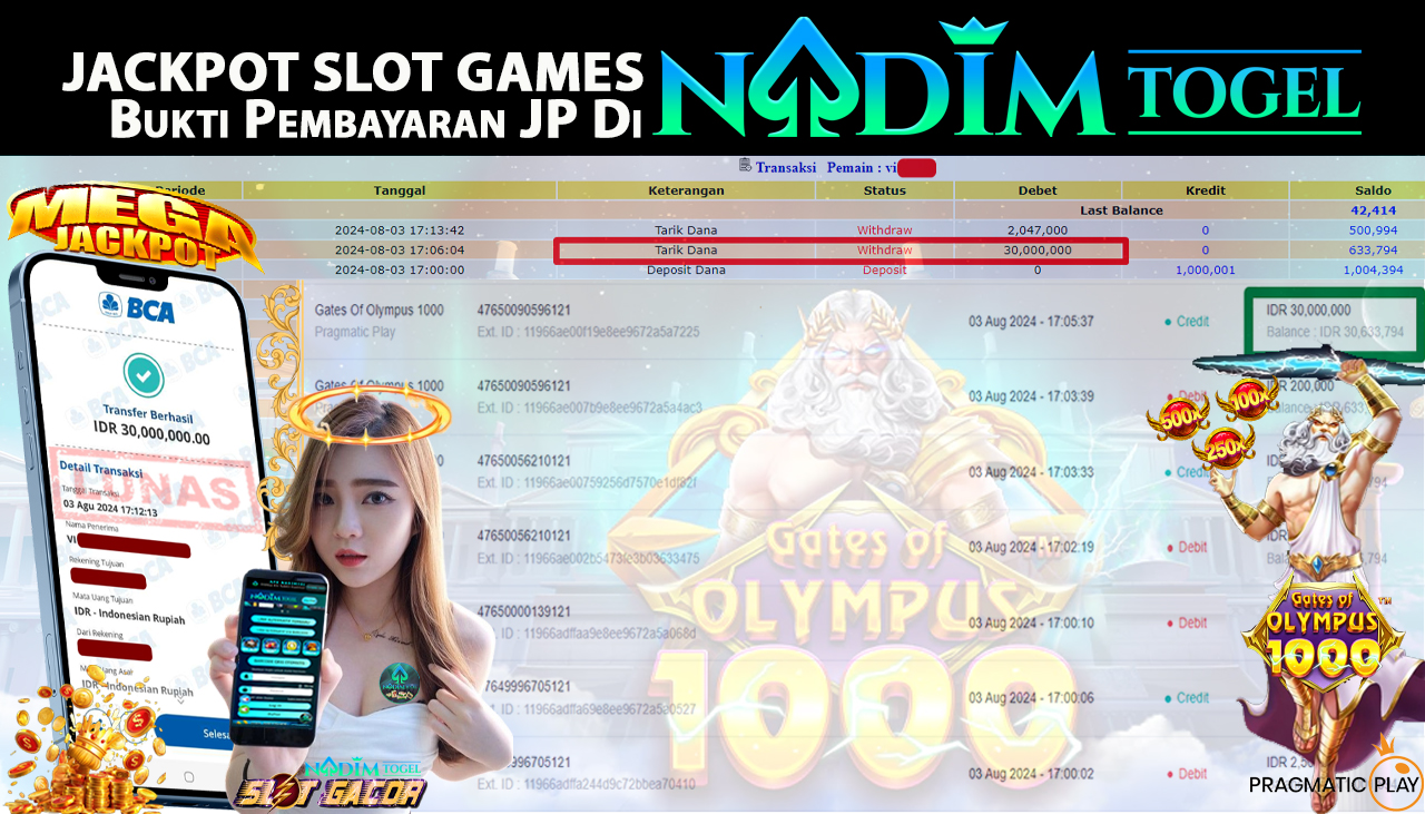 NADIMTOGEL JACKPOT SLOT Gates Of Olympus 1000 Rp 30,000,000,- LUNAS