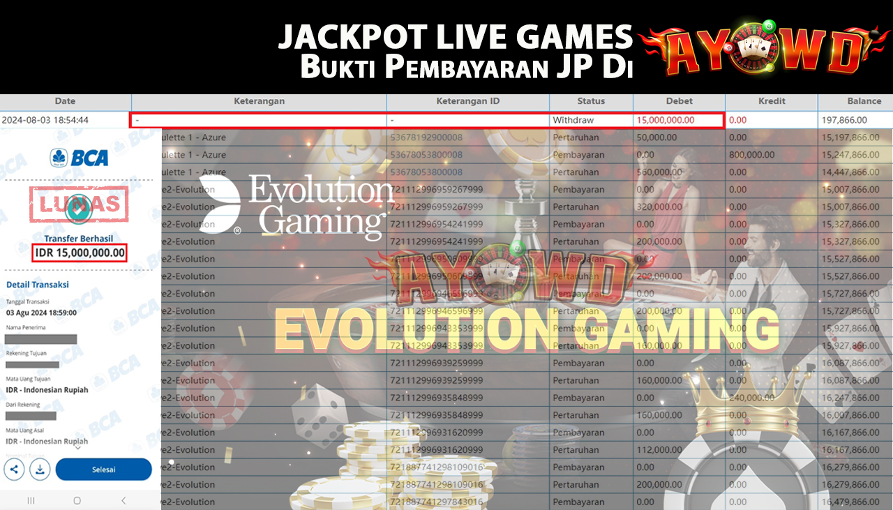 AYOWD JACKPOT LIVE GAME EvoLive2-Evolution Rp 15,000,000 LUNAS