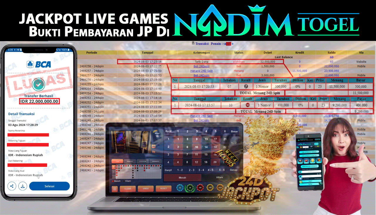 NADIMTOGEL JACKPOT LIVE GAMES 24D Rp 22,000,000,- LUNAS