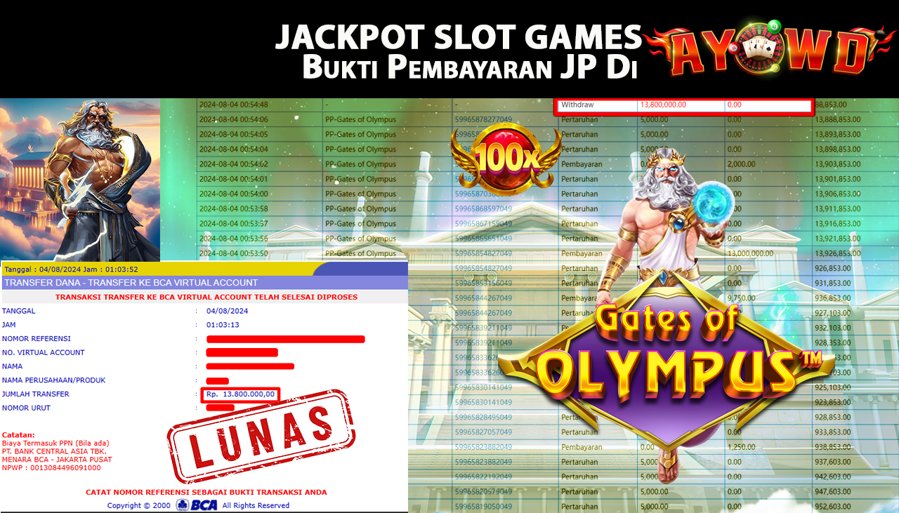 AYOWD JACKPOT SLOT GAME PP-Gates of Olympus Rp 13,800,000 LUNAS