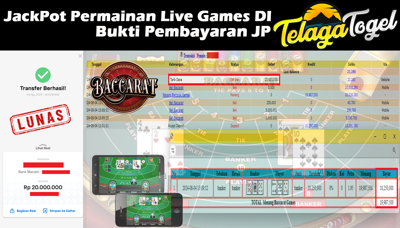 TELAGATOGEL JACKPOT LIVE GAME Baccarat Games Rp 20,000,000,-  LUNAS