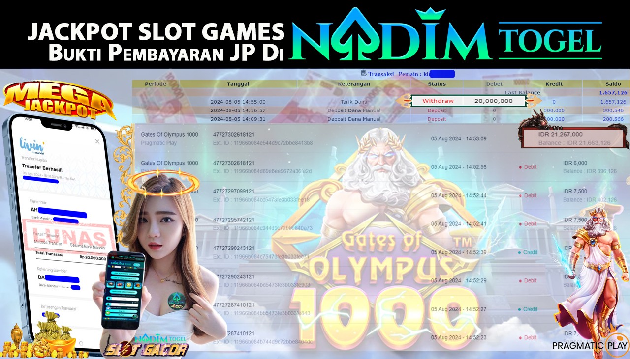 NADIMTOGEL JACKPOT SLOT Gates Of Olympus 1000 Rp 20,000,000,- LUNAS