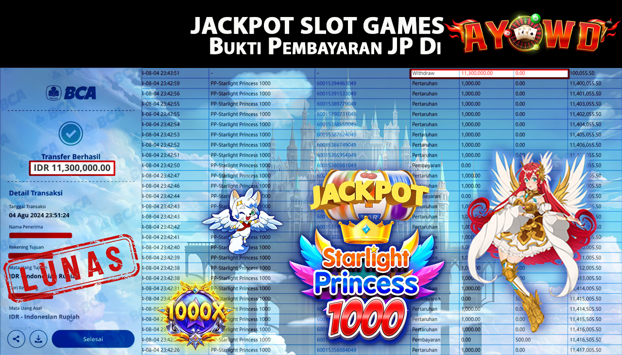 AYOWD JACKPOT SLOT GAME PP-Starlight Princess 1000 Rp 11,300,000 LUNAS