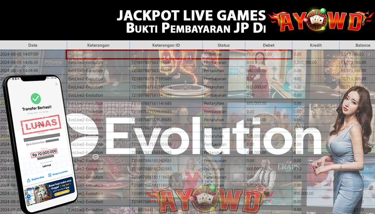 AYOWD JACKPOT LIVE GAME EvoLive2-Evolution Rp 70,000,000 LUNAS