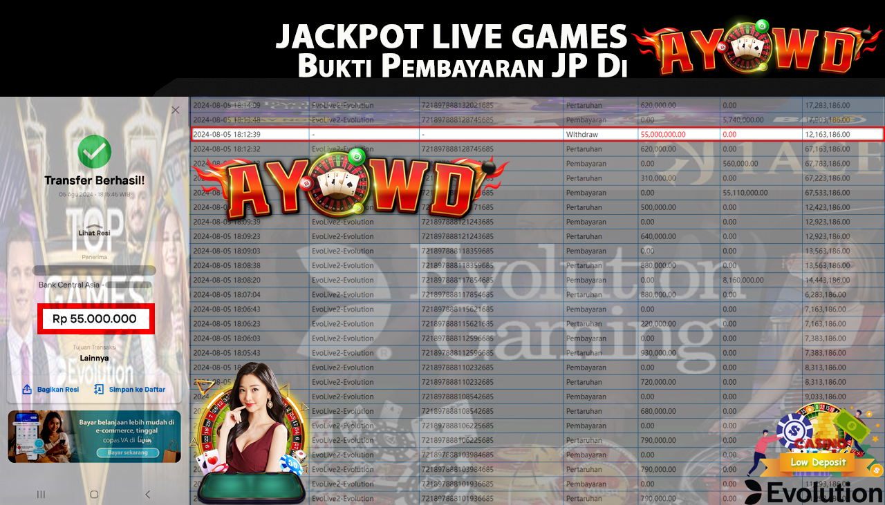AYOWD JACKPOT LIVE GAME EvoLive2-Evolution Rp 55,000,000 LUNAS
