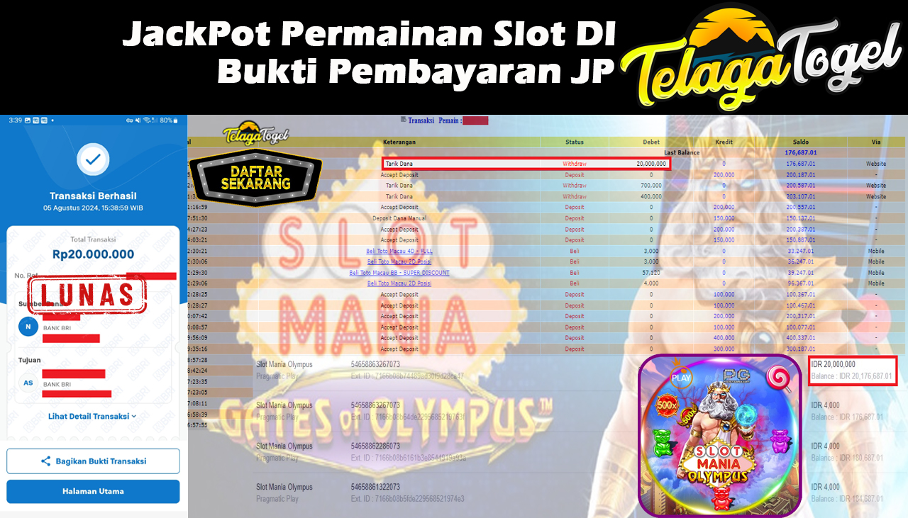 TELAGATOGEL JACKPOT SLOT Mania Olympus Rp,20,000,000,-  LUNAS