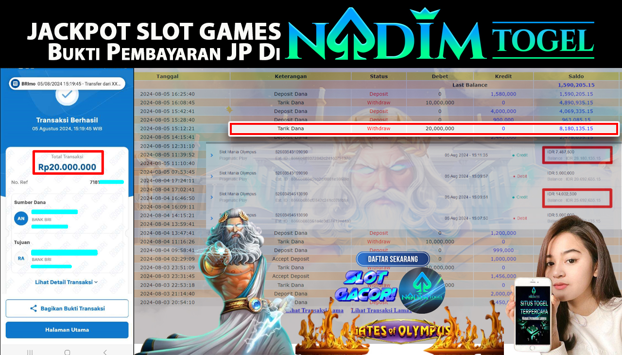 NADIMTOGEL JACKPOT SLOT Gates Of Olympus Rp 20,000,000,- LUNAS