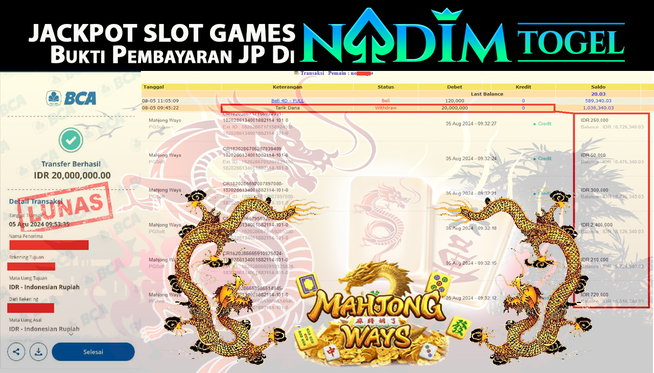 NADIMTOGEL JACKPOT SLOT Mahjong Ways Rp 20,000,000,- LUNAS