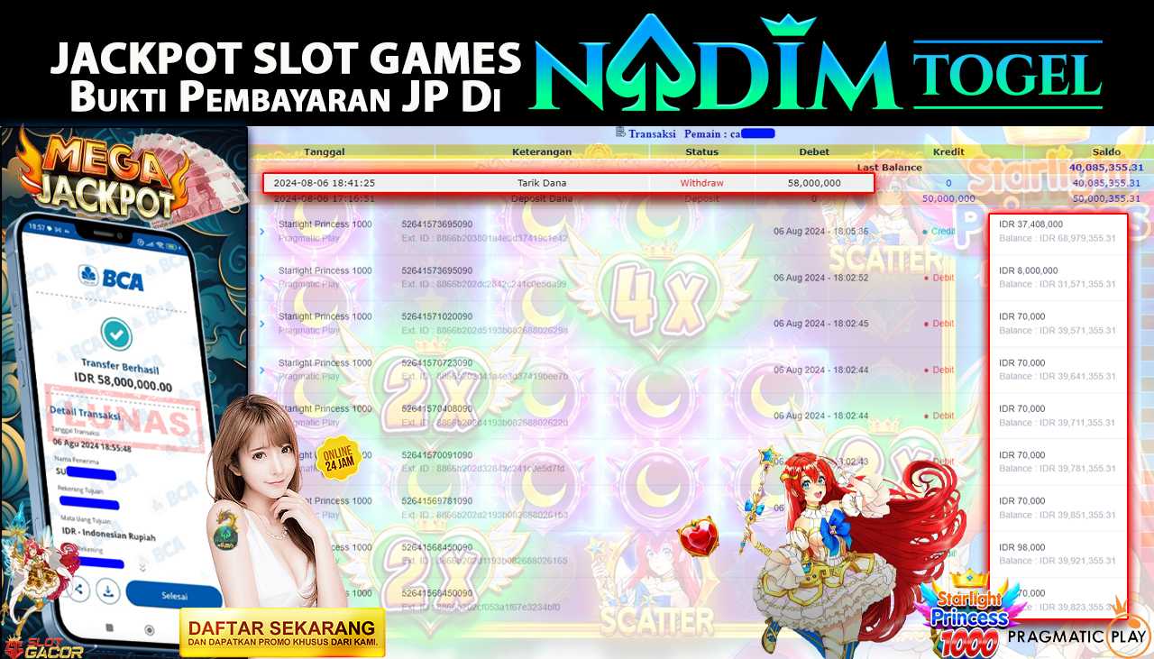 NADIMTOGEL JACKPOT SLOT STARLIGHT PRINCESS 1000 Rp 58,000,000,- LUNAS