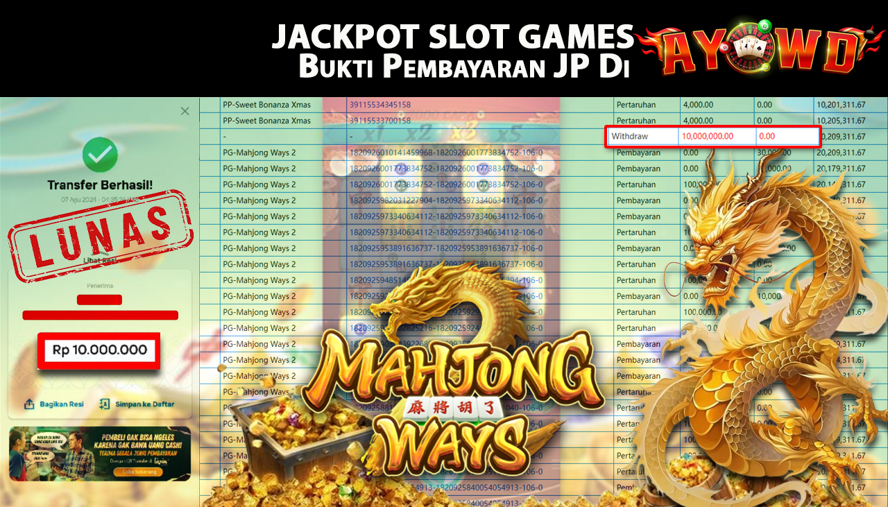 AYOWD JACKPOT SLOT GAME PG-Mahjong Ways 2 Rp 10,000,000 LUNAS