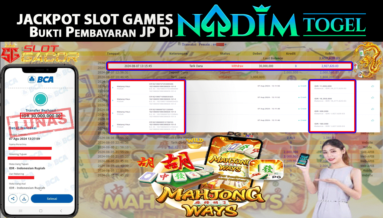 NADIMTOGEL JACKPOT SLOT Mahjong Ways Rp 30,000,000,- LUNAS
