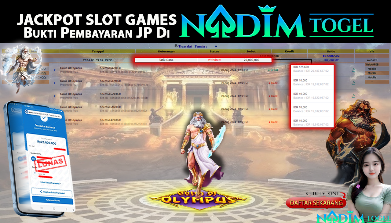 NADIMTOGEL JACKPOT SLOT GATES OF OLYMPUS Rp 20,000,000,- LUNAS