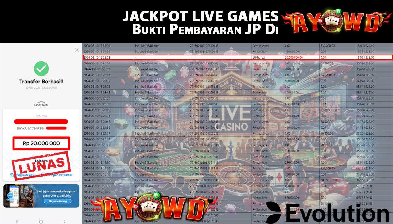 AYOWD JACKPOT LIVE GAME EvoLive2-Evolution Rp 20,000,000 LUNAS