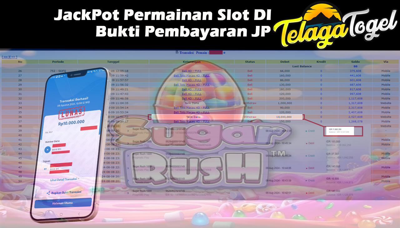 TELAGATOGEL JACKPOT SLOT Sugar Rush 1000 Rp,10,000,000 ,-  LUNAS