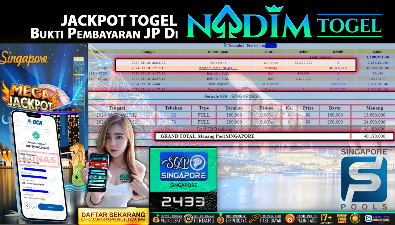NADIMTOGEL JACKPOT TOGEL PASARAN SINGAPORE Rp 39,000,000,- LUNAS