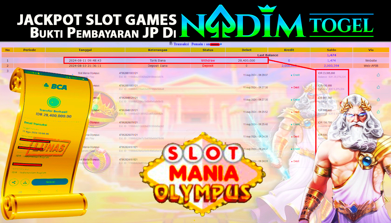 NADIMTOGEL JACKPOT SLOT MANIA OLYMPUS Rp.28,400,000,- LUNAS