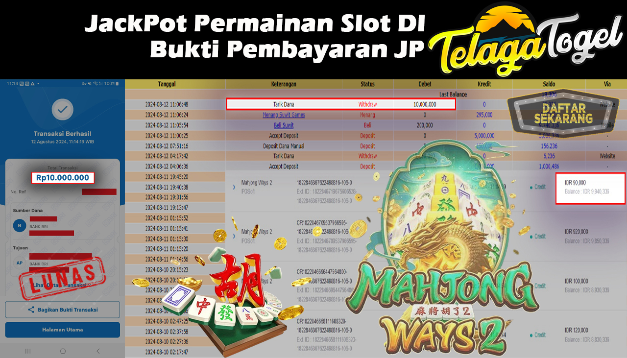 TELAGATOGEL JACKPOT SLOT Mahjong Ways 2 Rp,10,000,000,- LUNAS