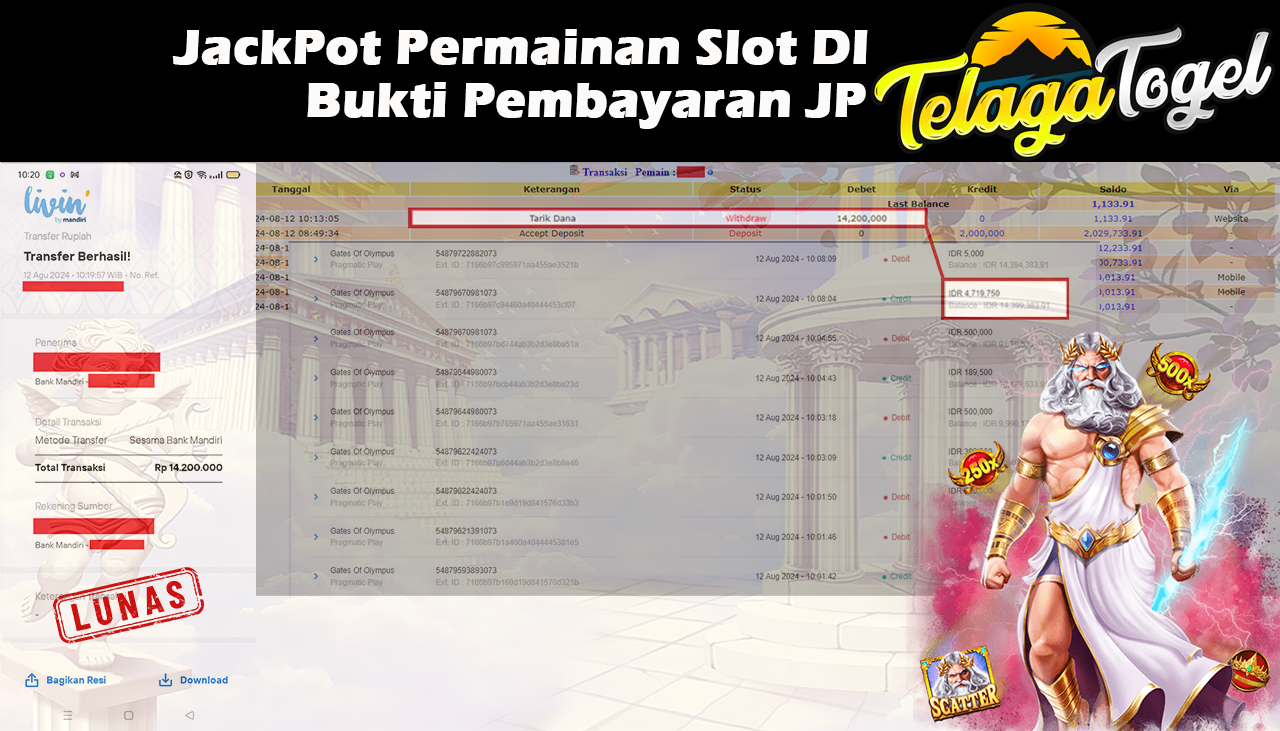 TELAGATOGEL JACKPOT SLOT Gates Of Olympus Rp,14,200,000 ,-  LUNAS