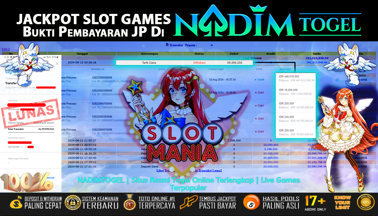 NADIMTOGEL JACKPOT SLOT MANIA PRINCESS Rp 99,999,000,-  LUNAS