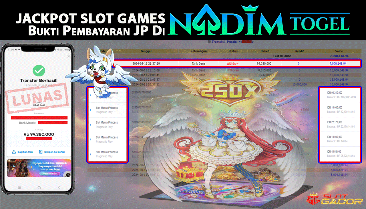 NADIMTOGEL JACKPOT Slot Mania Princess Rp.99,380,000,- LUNAS