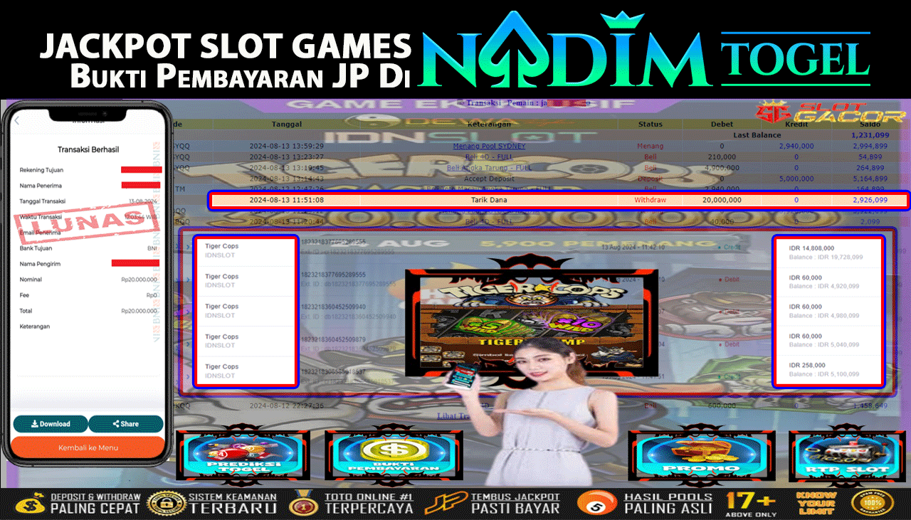 NADIMTOGEL JACKPOT SLOT Tiger Cops Rp 20,000,000,-  LUNAS