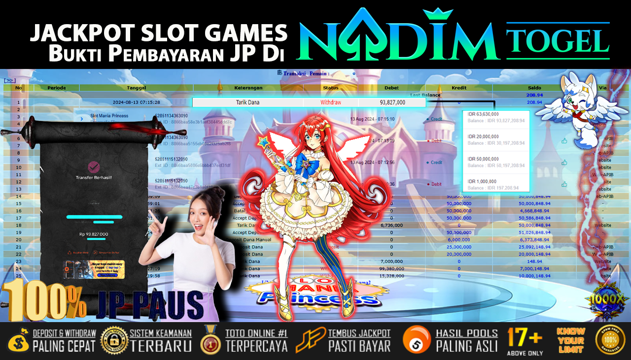 NADIMTOGEL JACKPOT SLOT MANIA PRINCESS Rp 93,827,000,-  LUNAS