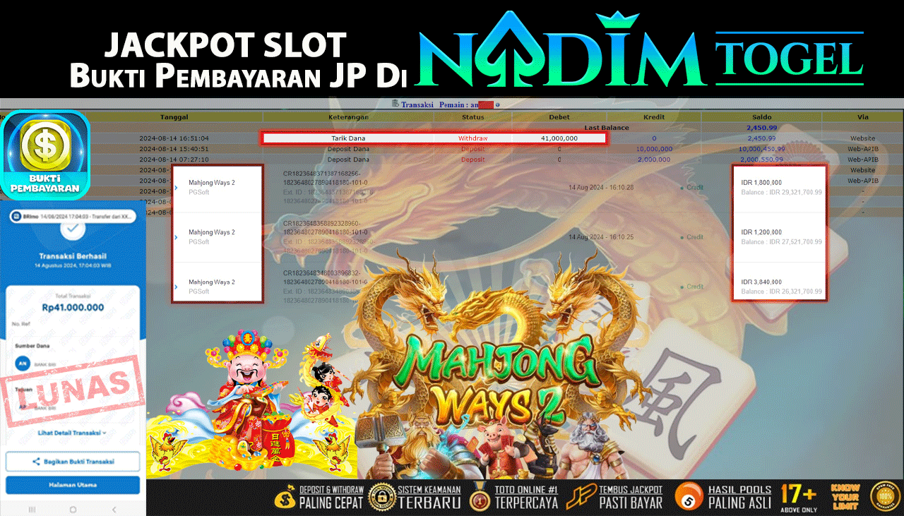 NADIMTOGEL JACKPOT SLOT MAHJONG WAYS 2 Rp.41.000.000,- LUNAS