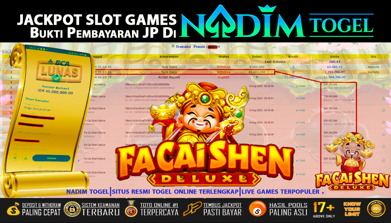 NADIMTOGEL JACKPOT SLOT Fa Cai Shen Deluxe  Rp 45,000,000,- LUNAS