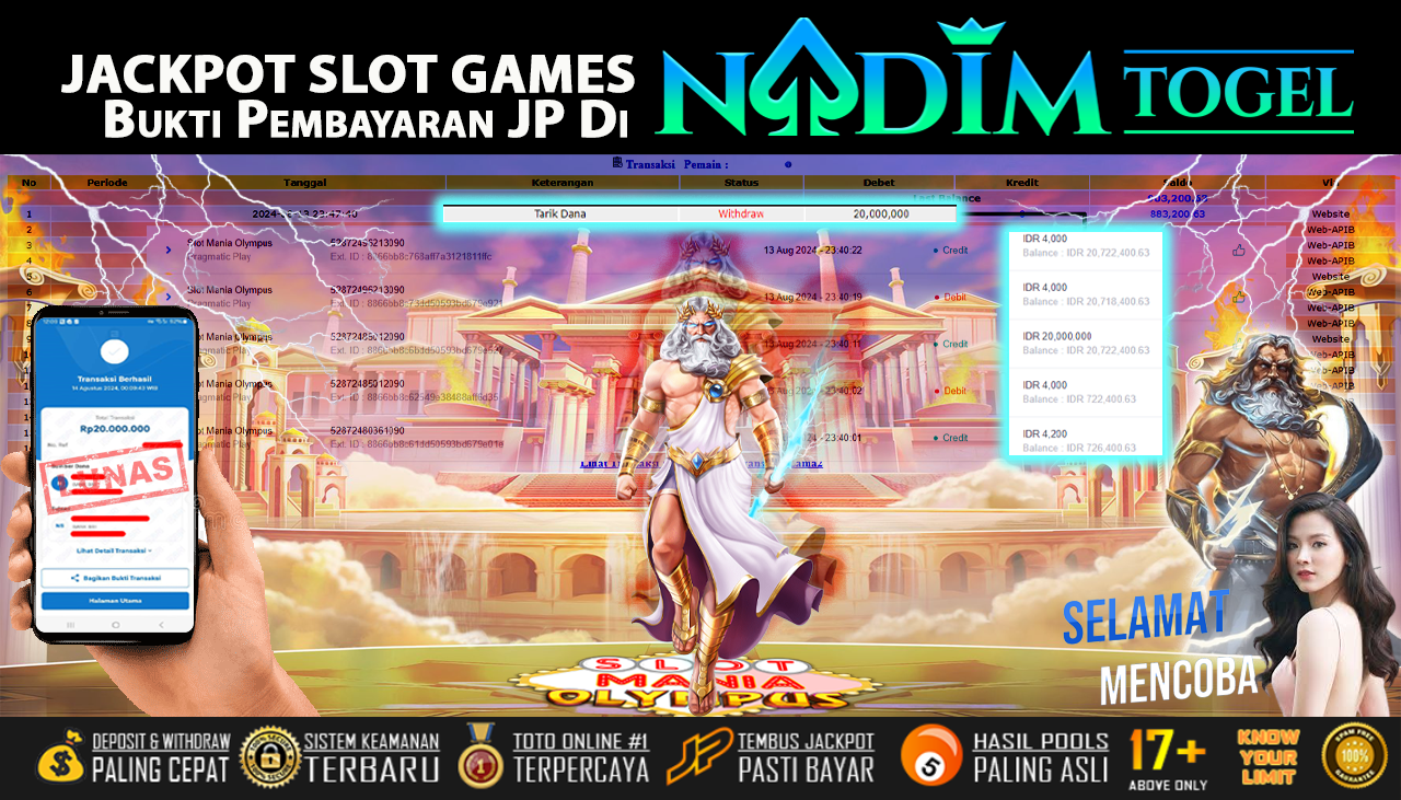 NADIMTOGEL JACKPOT SLOT MANIA OLYMPUS Rp 20,000,000,-  LUNAS