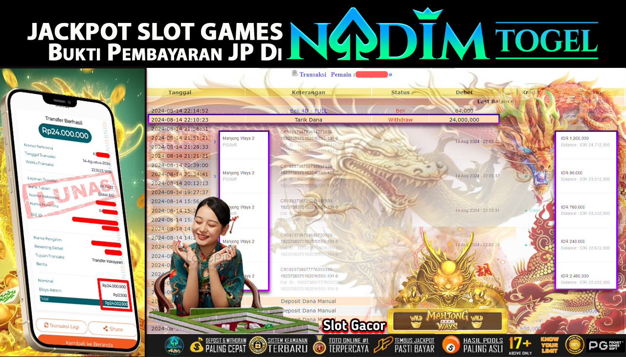 NADIMTOGEL JACKPOT SLOT MAHJONG WAYS 2 Rp.24.000.000,- LUNAS