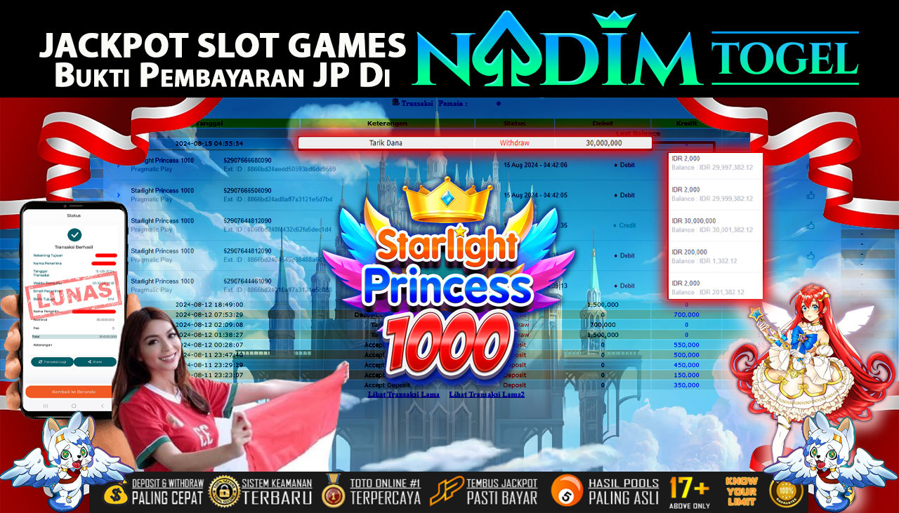 NADIMTOGEL JACKPOT SLOT STARLIGHT PRINCESS 1000 Rp.30.000.000,- LUNAS
