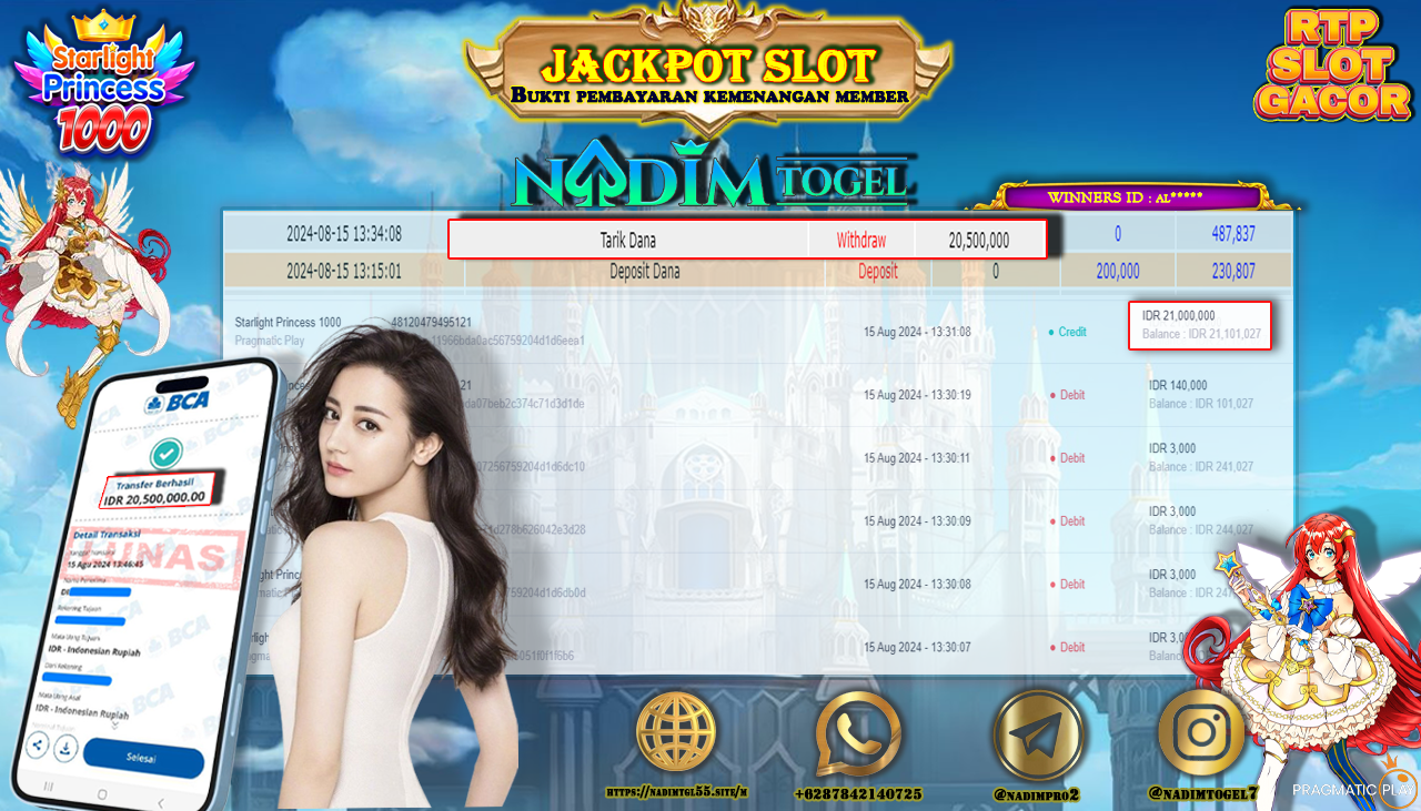 NADIMTOGEL JACKPOT SLOT STARLIGHT PRINCESS 1000 Rp 20,500,000,- LUNAS