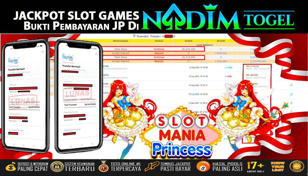 NADIMTOGEL JACKPOT SLOT MANIA PRINCESS Rp 51,989,000,- LUNAS