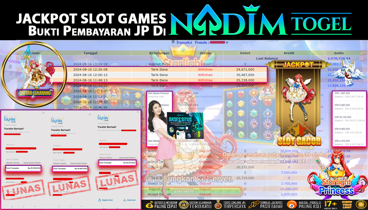 NADIMTOGEL JACKPOT SLOT MANIA PRINCESS Rp 80,476,000,- LUNAS