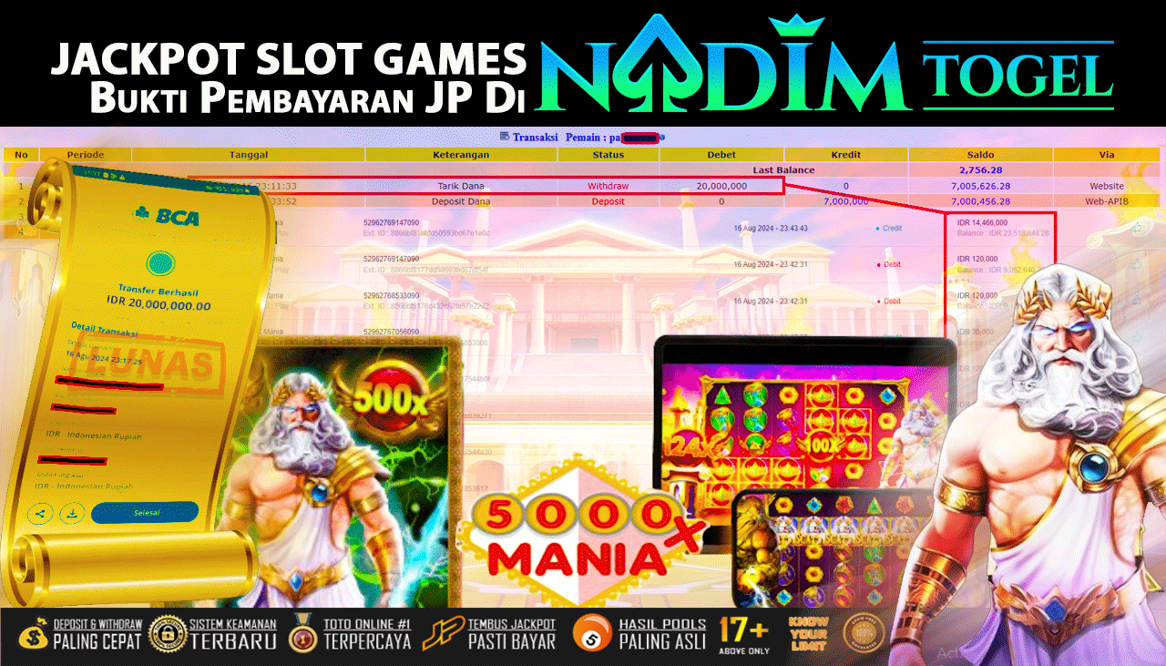 NADIMTOGEL JACKPOT SLOT 5000X Mania  Rp 20,000,000,- LUNAS