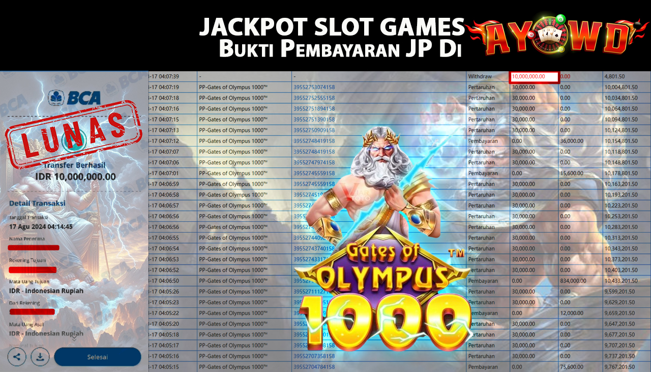AYOWD JACKPOT SLOT GAME PP-Gates of Olympus 1000™  Rp 10,000,000 LUNAS