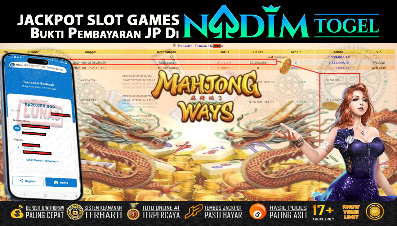 NADIMTOGEL JACKPOT SLOT MAHJONG WAYS  Rp 20,000,000,- LUNAS