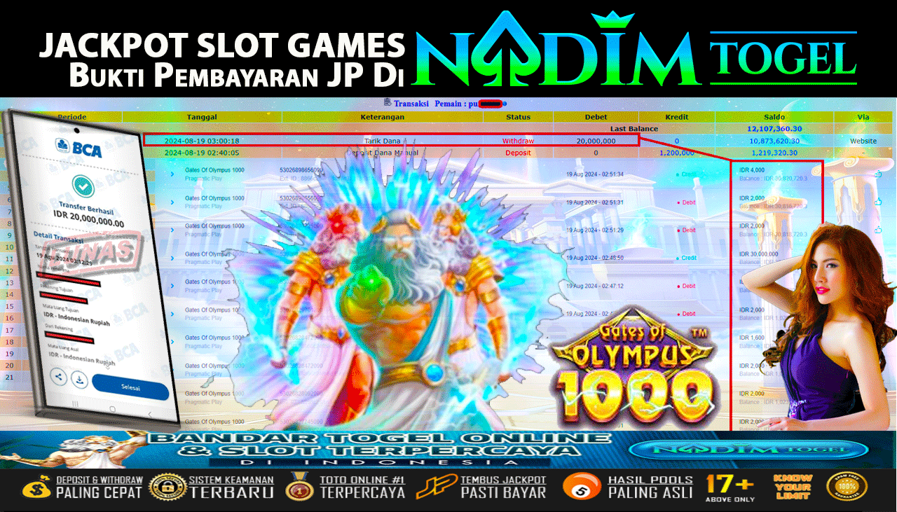 NADIMTOGEL JACKPOT SLOT Gates Of Olympus 1000 Rp 20,000,000,- LUNAS