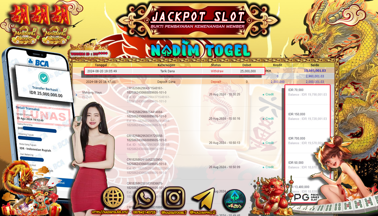 NADIMTOGEL JACKPOT SLOT Mahjong Ways  Rp 25.000.000,- LUNAS