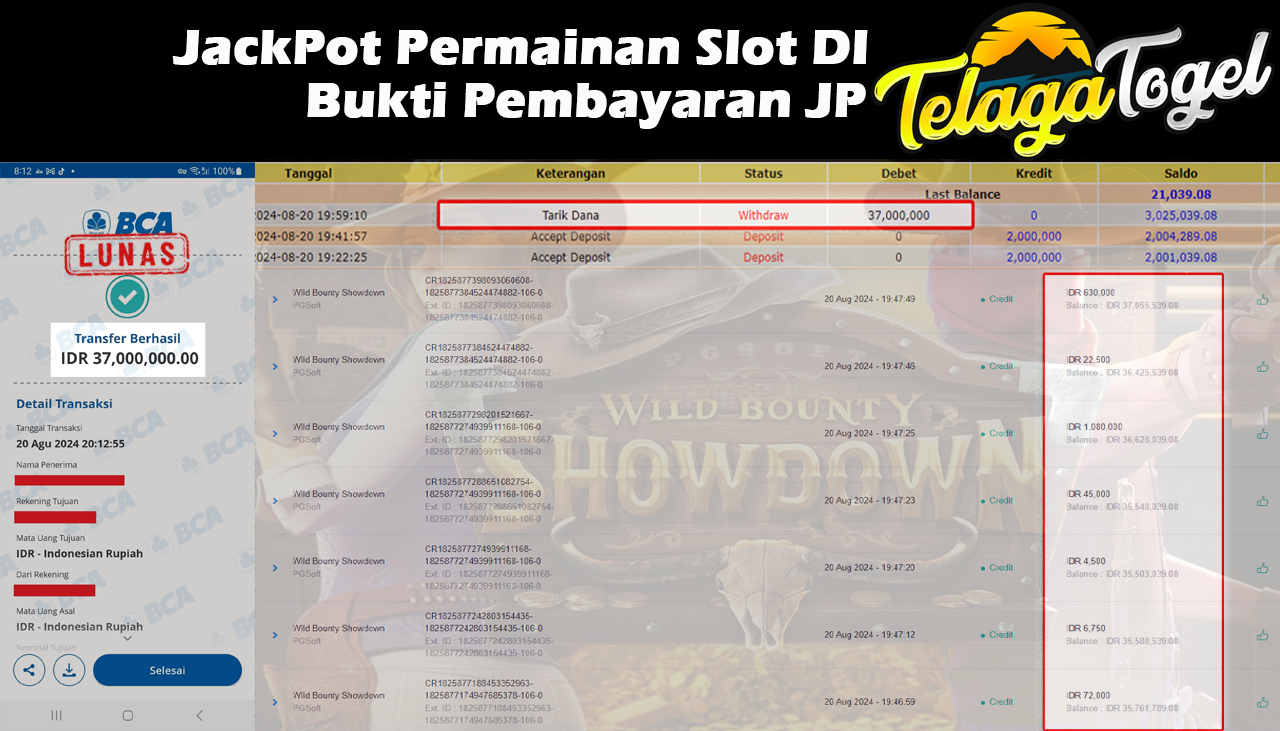 TELAGATOGEL JACKPOT SLOT Wild Bounty Showdown Rp,37,000,000,- LUNAS