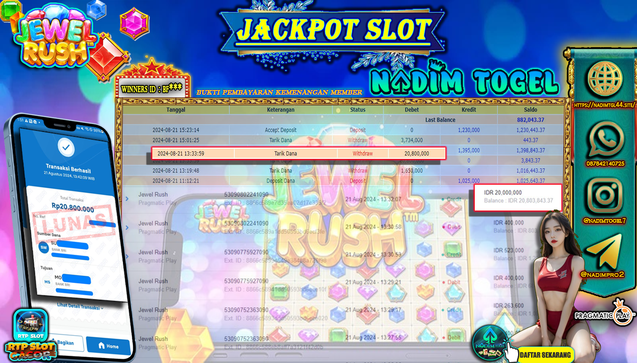 NADIMTOGEL JACKPOT SLOT Jewel Rush Rp 20,800,000,- LUNAS