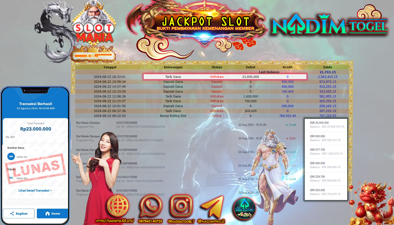 NADIMTOGEL JACKPOT SLOT MANIA OLYMPUS Rp.23.000.000,- LUNAS