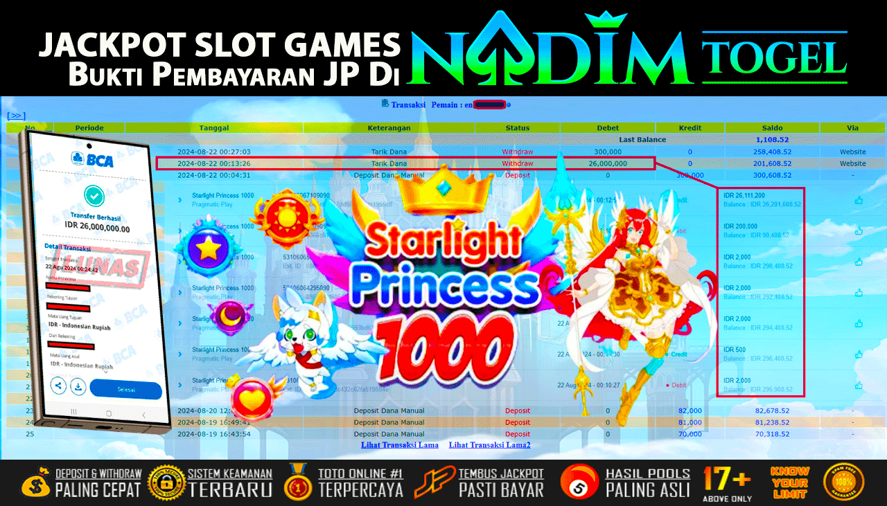 NADIMTOGEL JACKPOT SLOT Starlight Princess 1000 Rp 26,000,000,- LUNAS