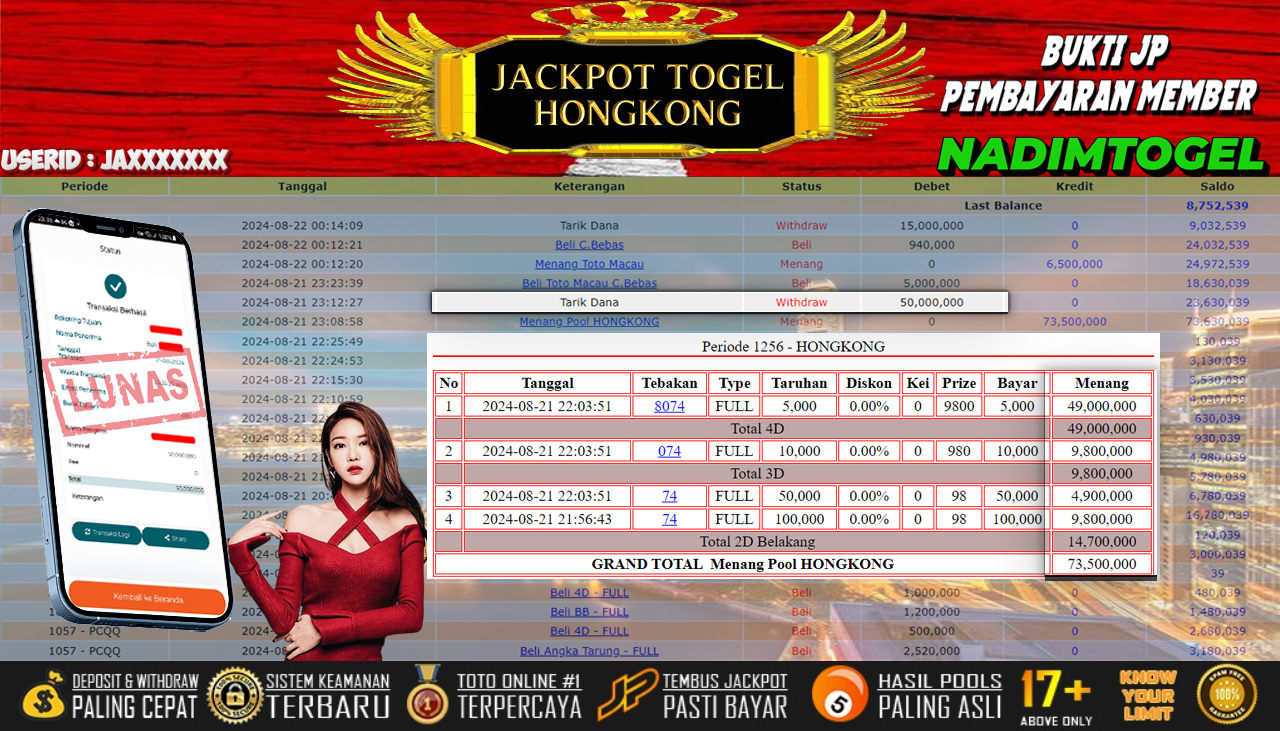 NADIMTOGEL JACKPOT TOGEL HONGKONG POOL Rp 50,000,000,- LUNAS