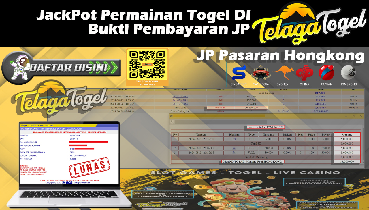 TELAGATOGEL JACKPOT TOGEL HONGKONG POOLS Rp 14,550,000,- LUNAS