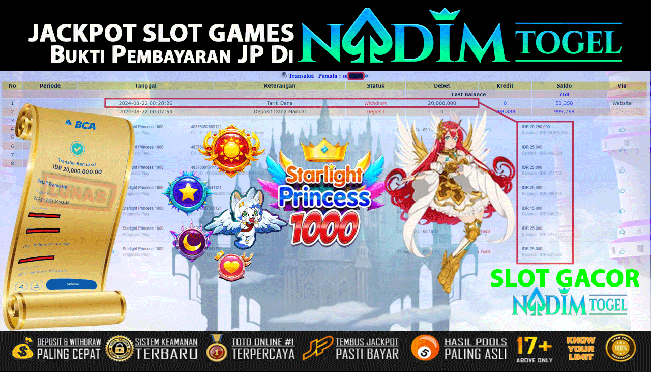 NADIMTOGEL JACKPOT SLOT Starlight Princess 1000  Rp 20,000,000,- LUNAS