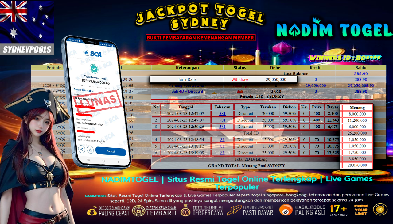 NADIMTOGEL JACKPOT TOGEL SYDNEY Rp.29,050,000,- LUNAS