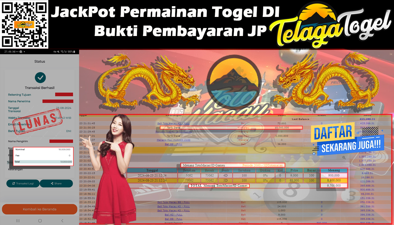 TELAGATOGEL JACKPOT TOGEL TOTOMACAU 5D Rp 10,000,000 ,- LUNAS