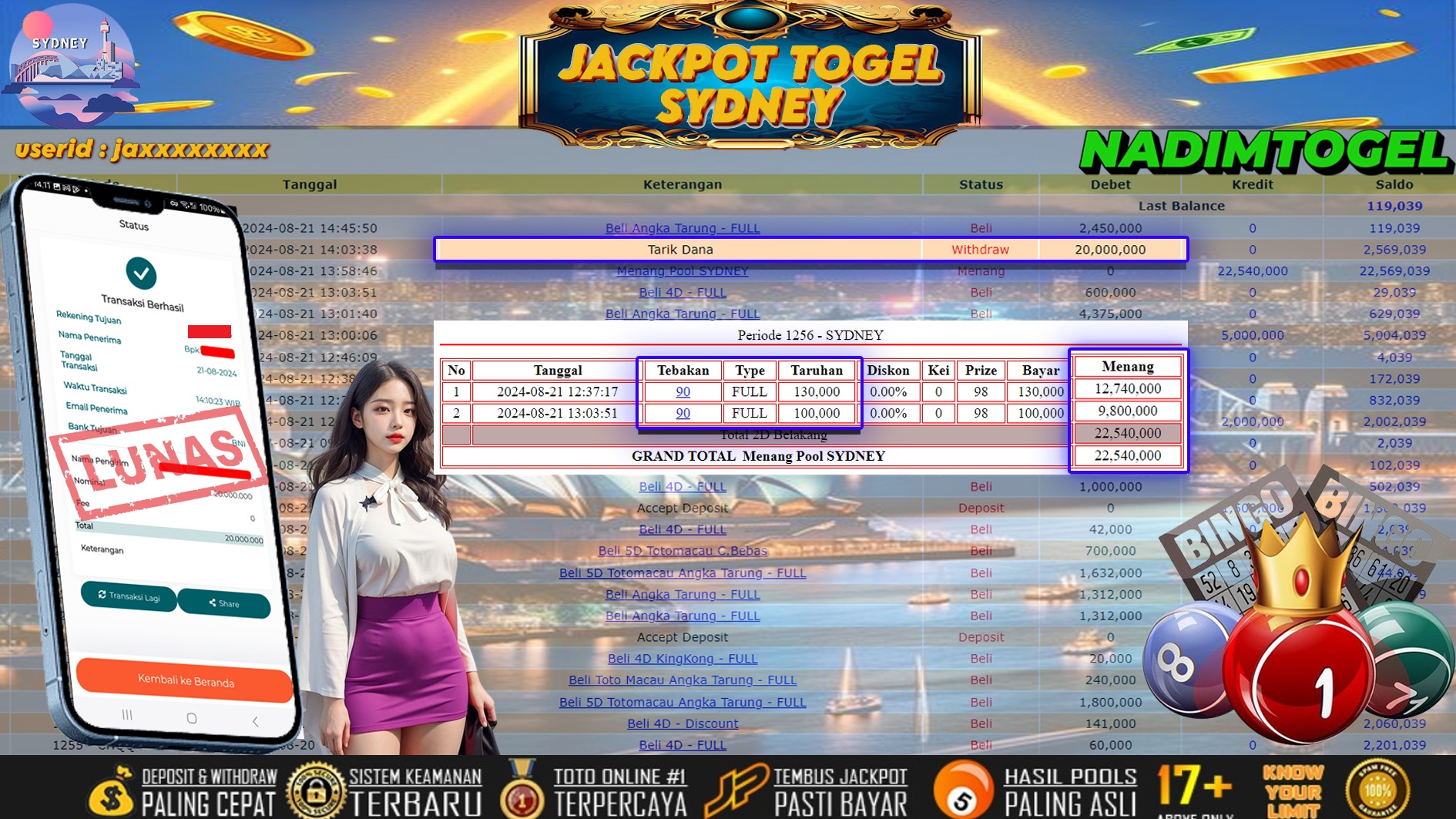 NADIMTOGEL JACKPOT TOGEL SYDNEY POOL Rp 20,000,000,- LUNAS